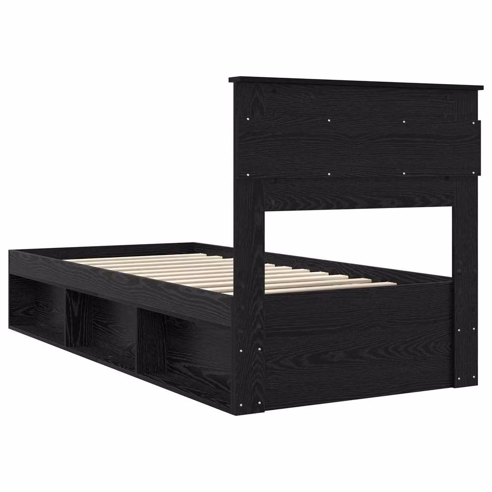 Berkfield Home Modern Bed Frame with Headboard in Black, W/D/H: 100 x 200 cm, Solid Pine and Engineered Wood – 5