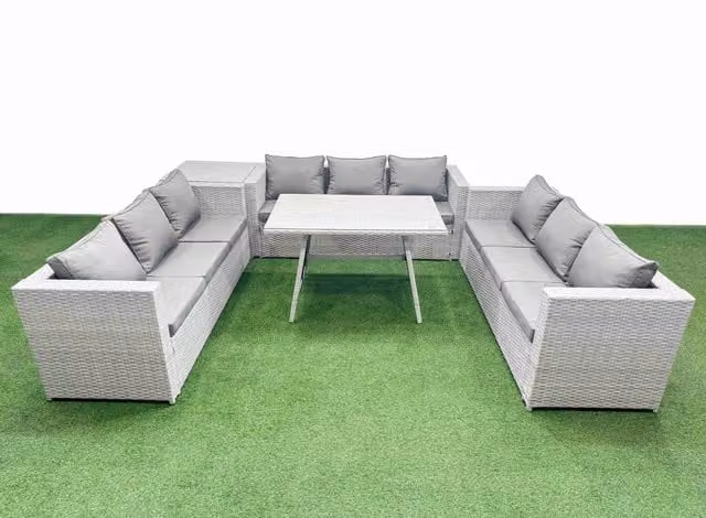Fimous 9 Seat PE Rattan Garden Furniture Set with Side Table in Light Grey