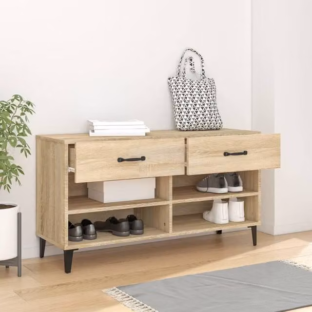 Berkfield Home Sonoma Oak Shoe Cabinet in Light Brown, W/D/H: 102 x 35 x 55 cm