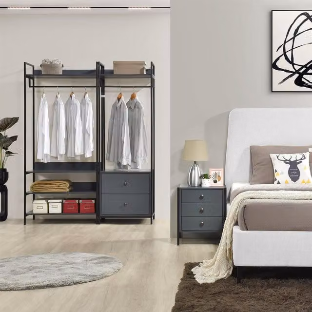 Swish Furniture Alva 3 Piece Open Wardrobe Bedroom Set in Grey