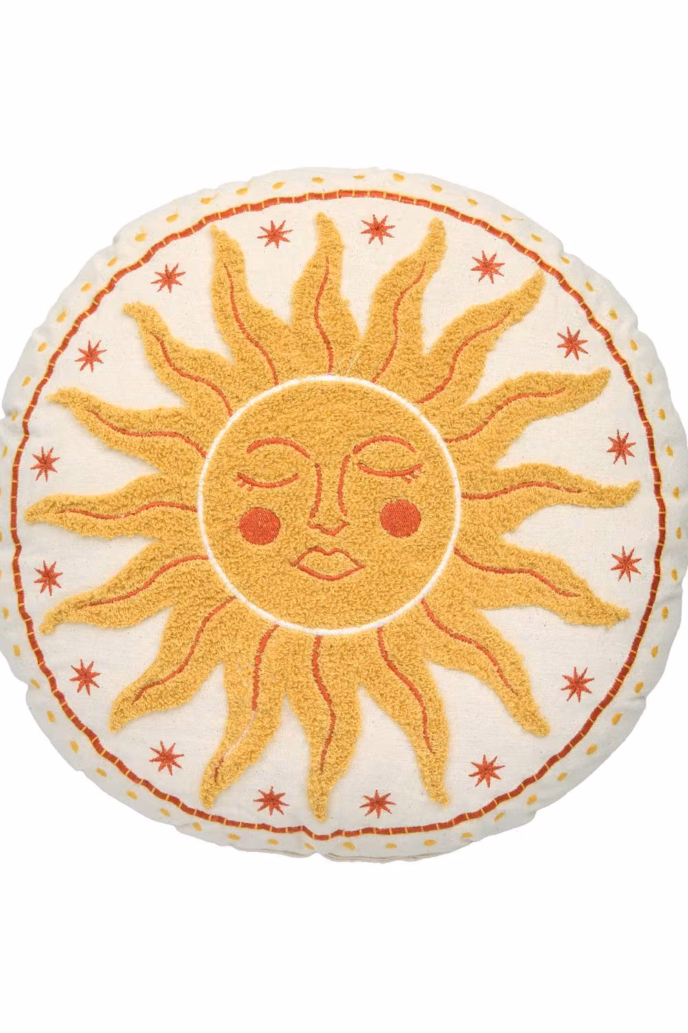 Fusion Soleil Round Boho Star Embroidered Cushion in Yellow and Beige, Diameter: 40 cm – 2