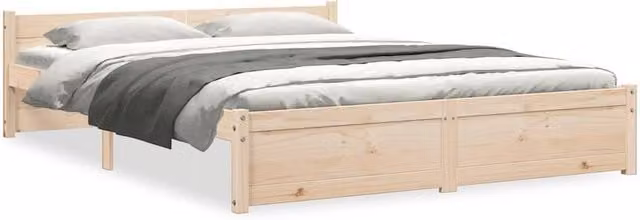 Berkfield Home Solid Wood Pine Double Bed Frame in Natural, W: 135 cm, L: 190 cm