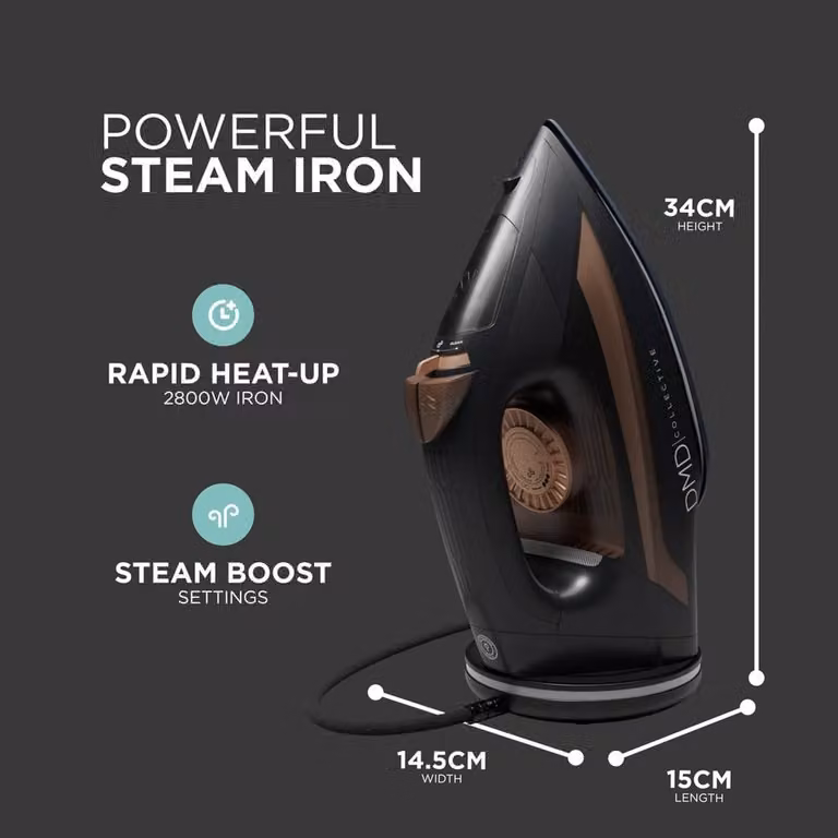 DMD Collective Cordless Steam Iron with Ceramic Non-stick Soleplate and Vertical Steam, 2800W, Black