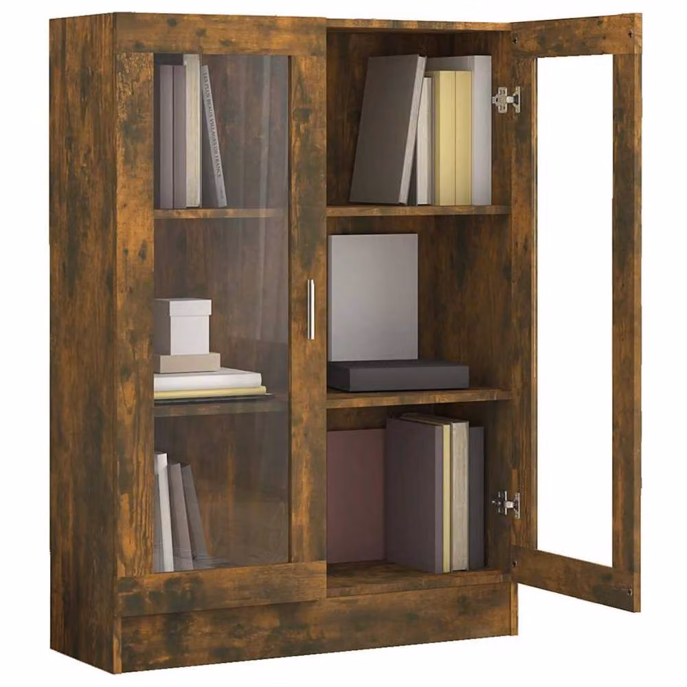Berkfield Home Vitrine Cabinet in Smoked Oak Brown with Glass Doors, W/D/H: 82.5 x 30.5 x 115 cm – 2