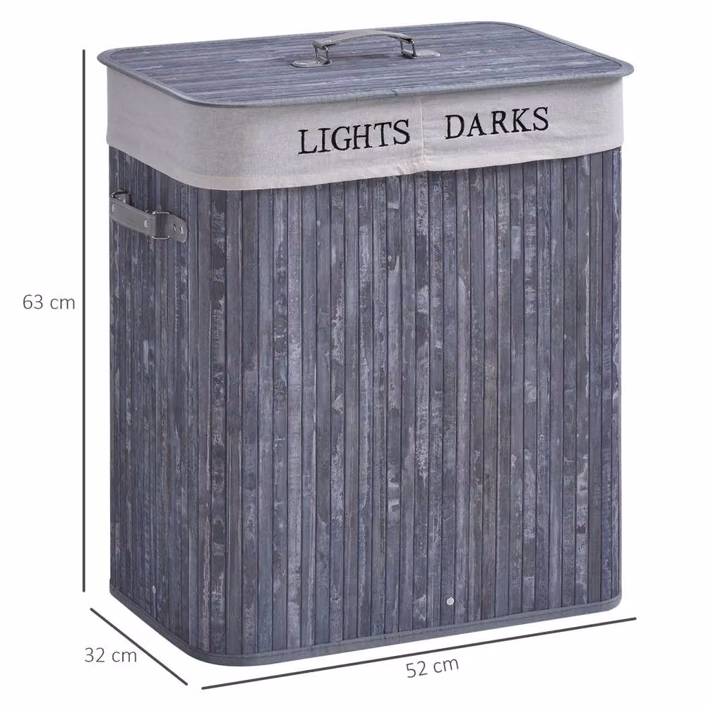 STILVORA Grey Laundry Hamper with 2 Sections, Lid, and Removable Fabric Bags – 2