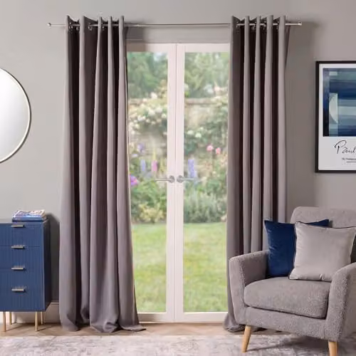 OHS Pair of Charcoal Grey Thermal Blackout Eyelet Curtains, Width: 116 cm, Drop: 137 cm