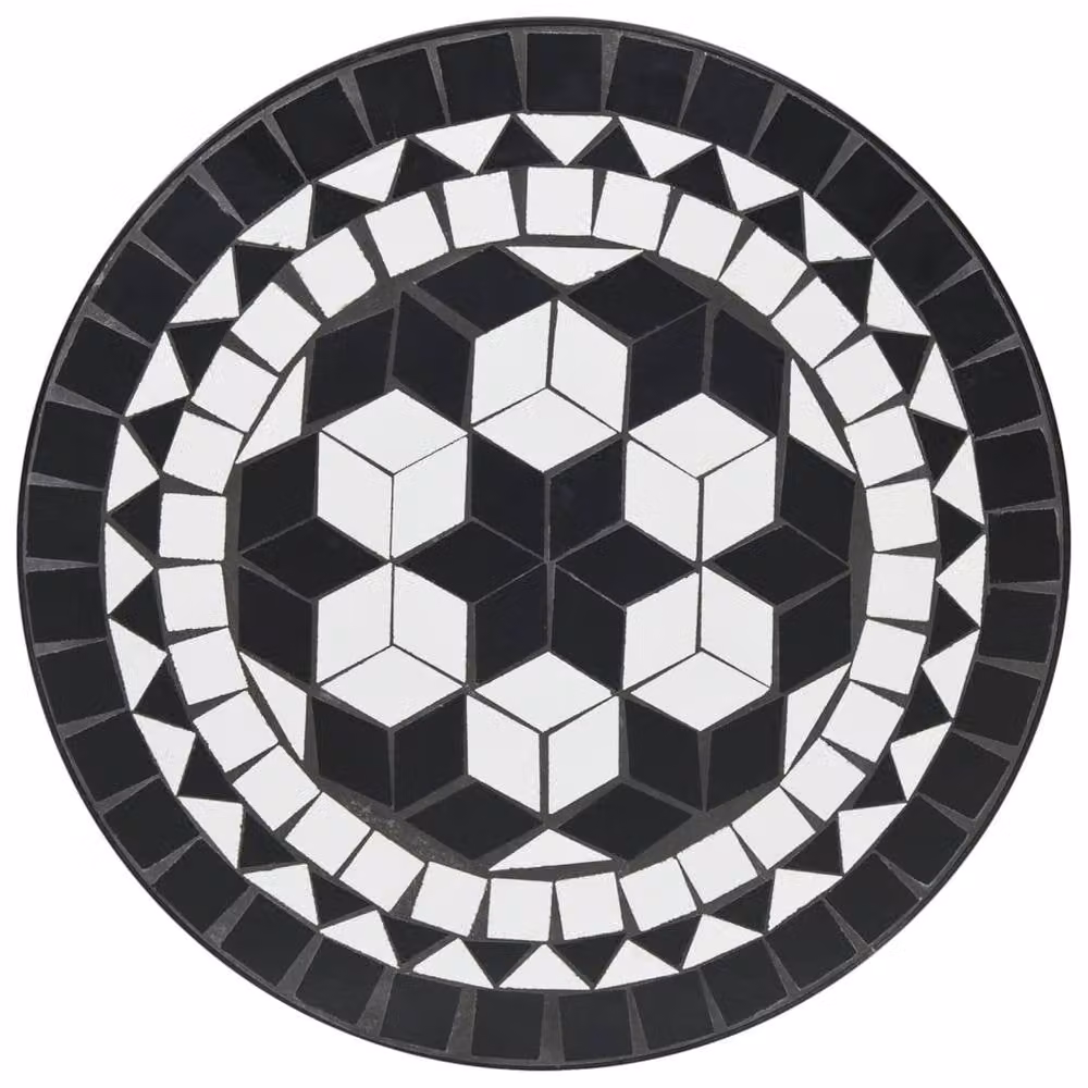 Berkfield Home Mosaic Bistro Table in Black and White Ceramic and Metal, W: 50 cm, D: 70 cm – 3