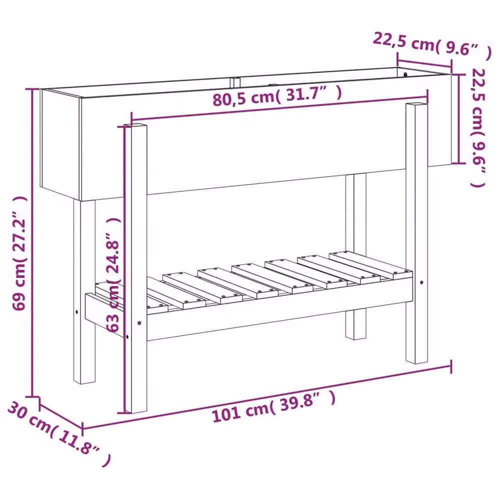 Berkfield Home Garden Raised Bed in Light Brown Solid Wood, W/D/H: 101 x 30 x 69 cm – 3