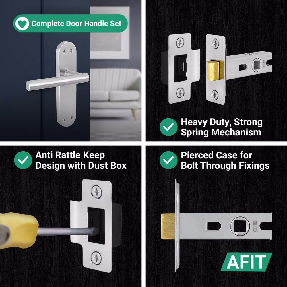 AFIT Satin T-Bar Door Handle Latch Backplate Set, 1 Pair, Silver, W/D/H: 15.0 x 15.0 x 15.0 cm – 3
