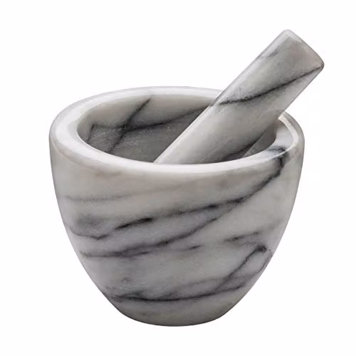 Orsina White Marble Mortar and Pestle with Ergonomic Grip, W/D/H: 12.0 x 12.0 x 9.0 cm – 1