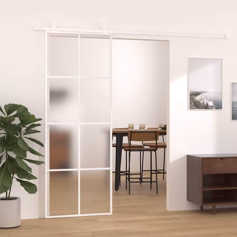 Berkfield Home Modern Sliding Door in White with Frosted ESG Glass and Aluminium, W: 76 cm, H: 205 cm – 2