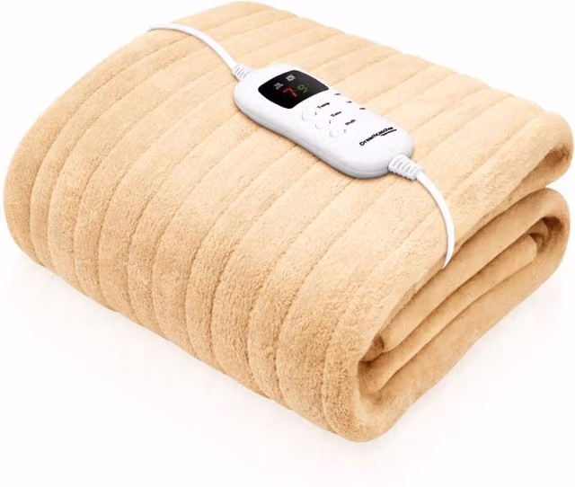 Dreamcatcher Deluxe Electric Heated Double Over Blanket in Cream Fleece with Timer and Overheating Protection, W/D/H: 160 x 120 x 120 cm – 1