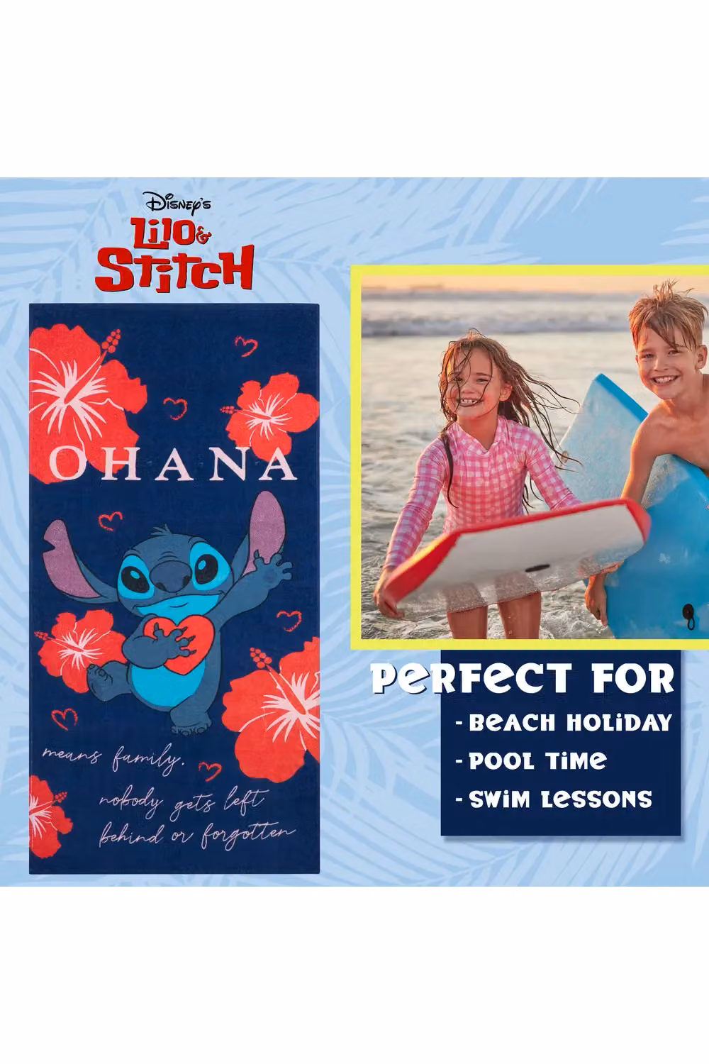 Disney Stitch Cotton Beach Towel for Children, Blue and Red, W/H: 140 x 70 cm – 9