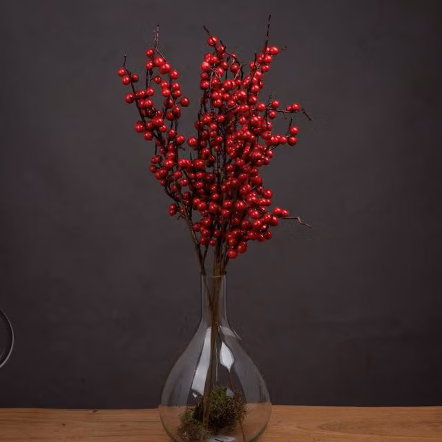 KDMK Organic Red and Brown Festive Berry Stem for Christmas Decor, 5 cm