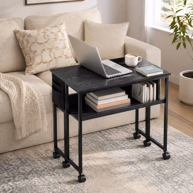 STILVORA Black Foldable Drop Leaf Desk with Castors – 1
