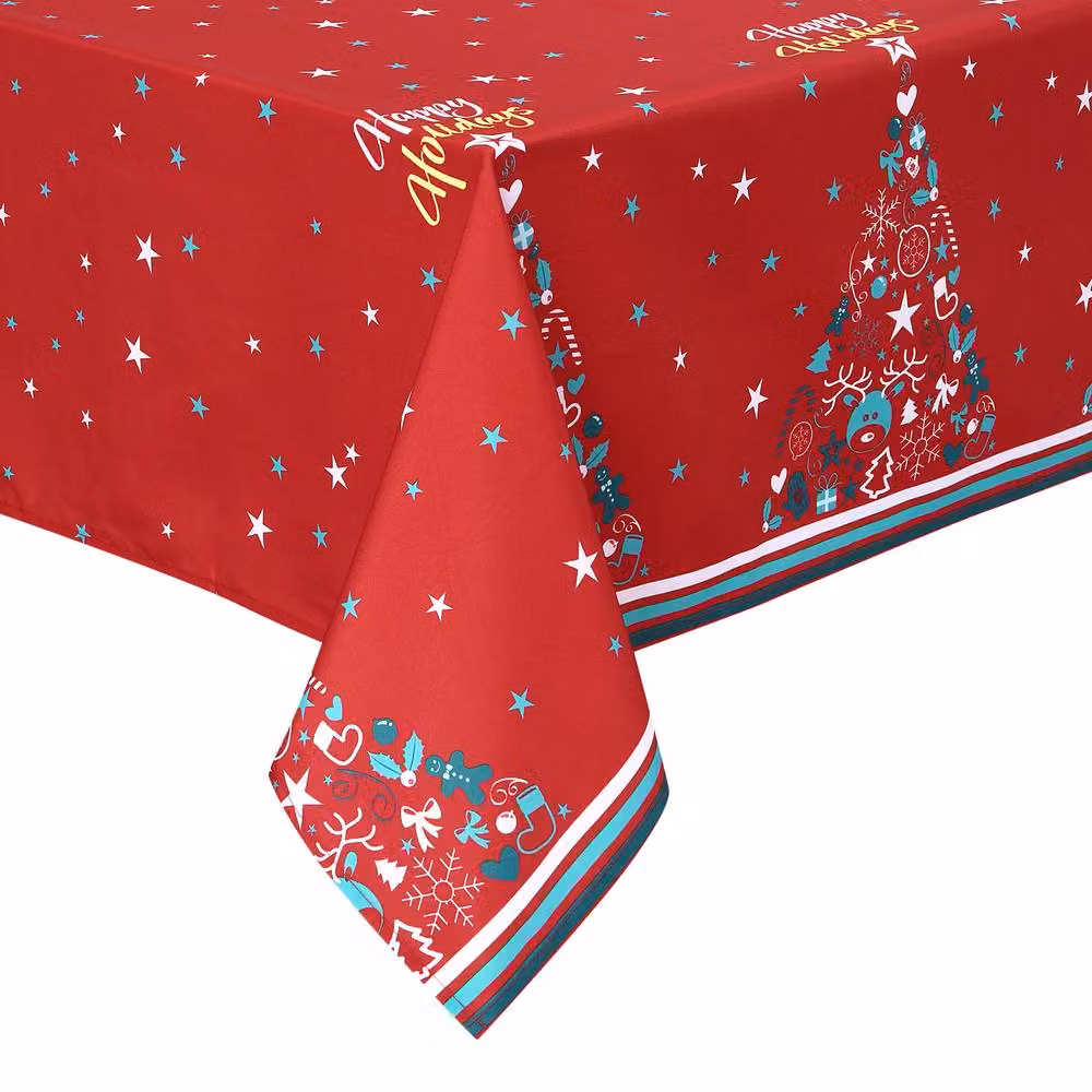 London Boutique Red Floral Christmas Square Tablecloth, Waterproof and Washable, W/D/H: 137.16 x 137.16 x 0 cm – 6