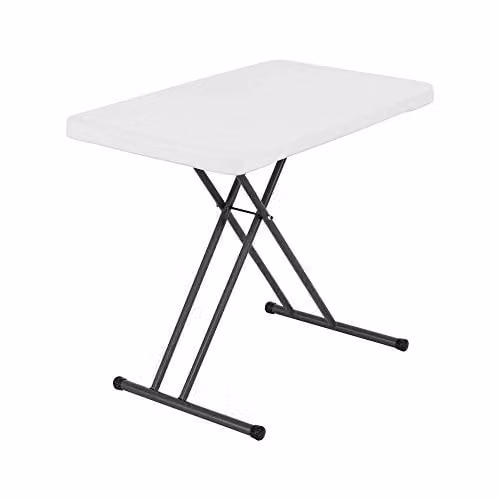 LIFETIME 28241 Adjustable Height Personal Table in White Granite with Folding Top and X-Frame Design