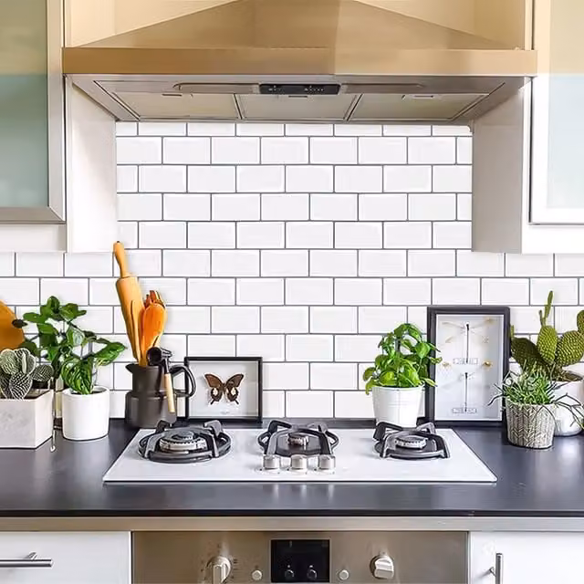 Livingandhome 10-Piece Glossy White 3D Effect Peel and Stick Kitchen Backsplash Tiles