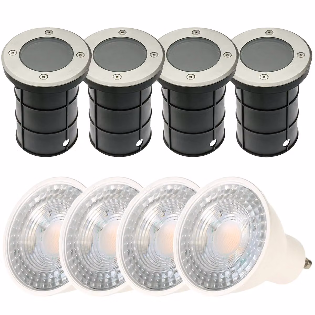 CGC Lighting Meadow Four Round Large Stainless Steel Inground or Decking Lights in Silver with Bulbs – 3