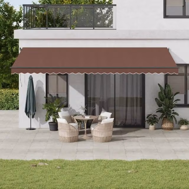Berkfield Home Manual Retractable Aluminium Awning with LEDs, Brown, W: 600 cm, D: 300 cm