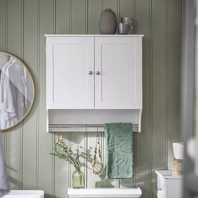 SoBuy Modern Wall-Mounted Bathroom and Kitchen Cabinet in White with Hinged Doors and Internal Shelves, W: 60 cm, H: 60 cm – 1