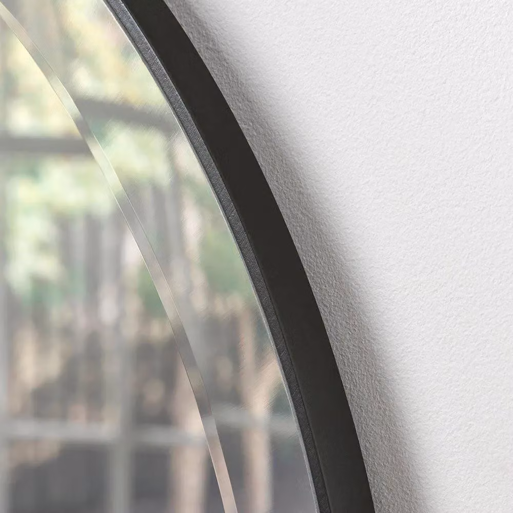 Yearn Mirrors Minimalist Round Bevelled Hanging Mirror in Black, Diameter: 46 cm – 2