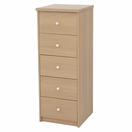 Core Products Freya 5-Drawer Narrow Chest of Drawers in Brown with Silver Metal Hardware – 1