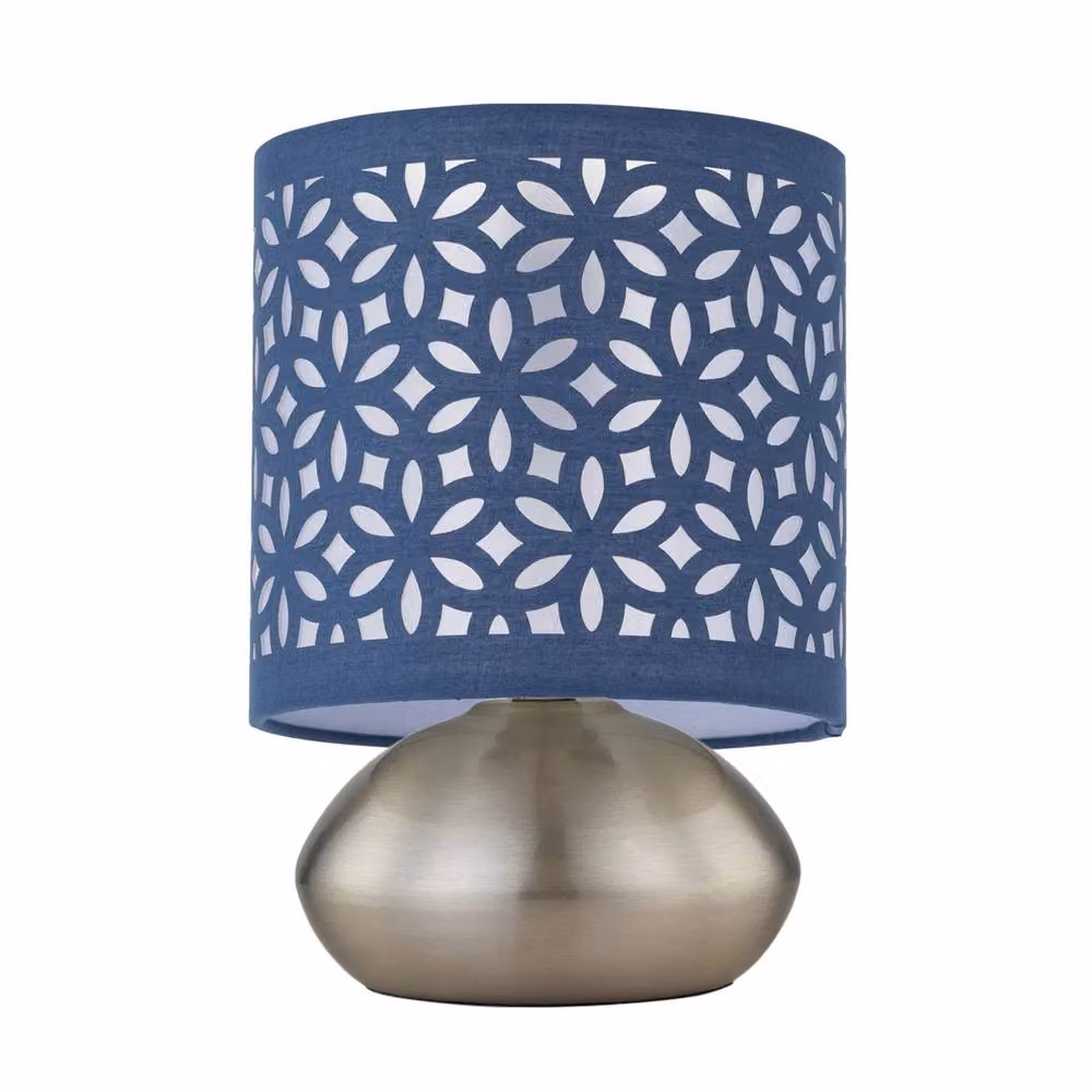 First Choice Lighting Jenson Touch Table Lamp in Brushed Chrome with Blue Fabric Shade – 2