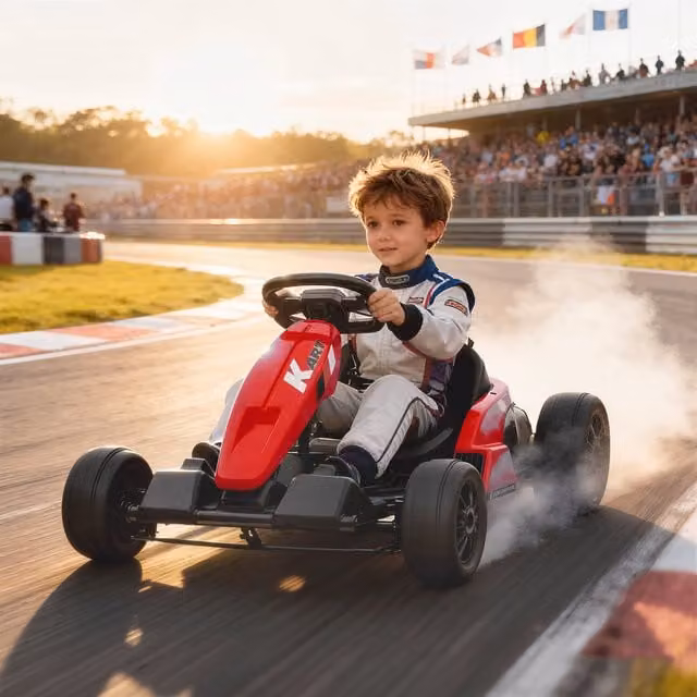 AIYAPLAY 24V Electric Go Kart Drift Kart with Light and Sound Effects, Red