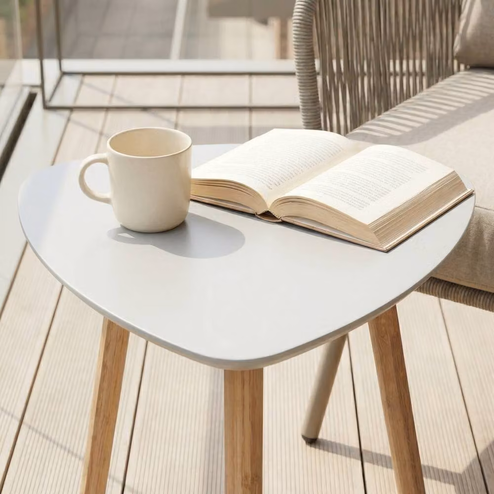 Nöa and Nani Malme Small Round Outdoor Side Table for Balcony and Terrace in White and Light Grey – 2