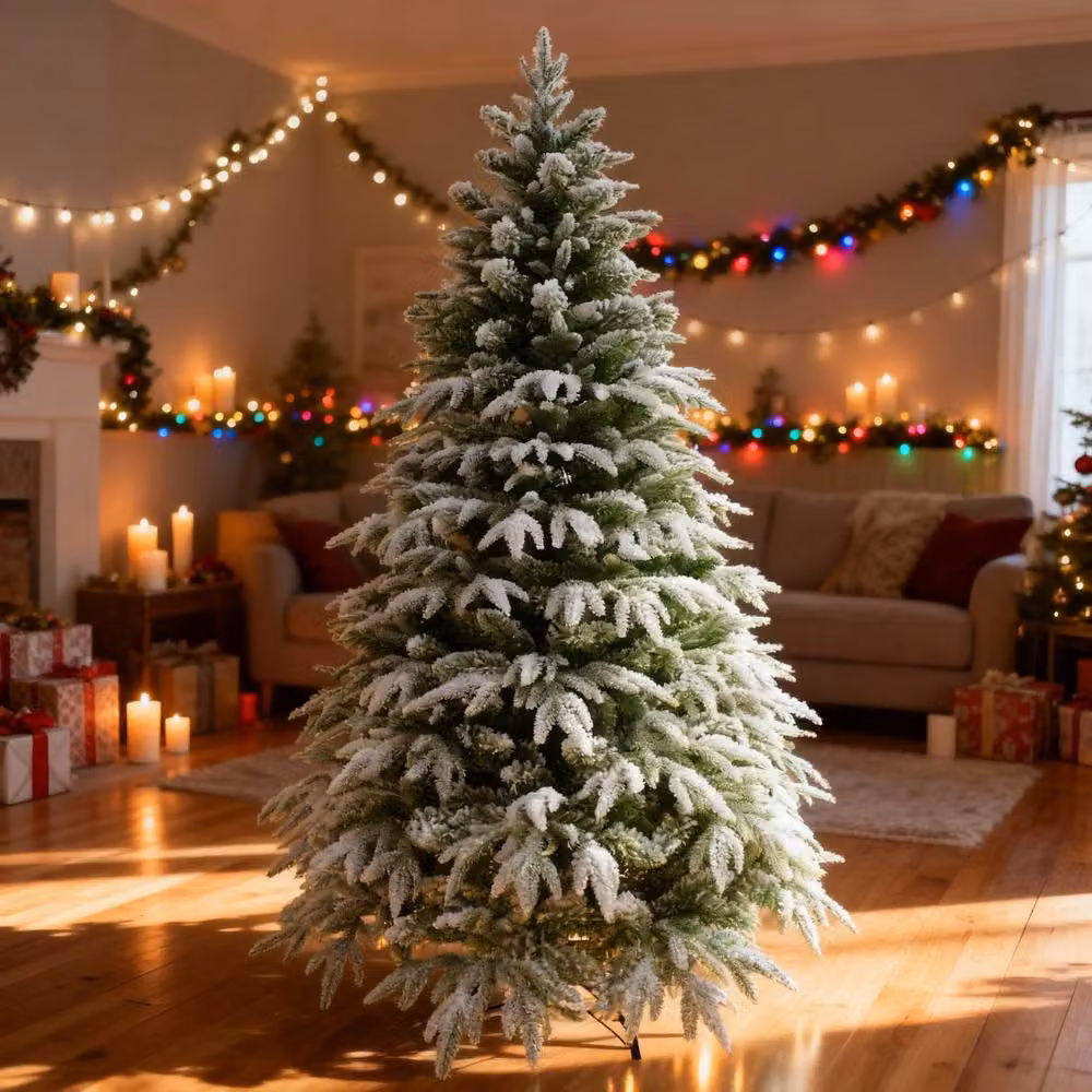 Shatchi 10ft Lapland Snow Covered Christmas Tree in Green and White – 2
