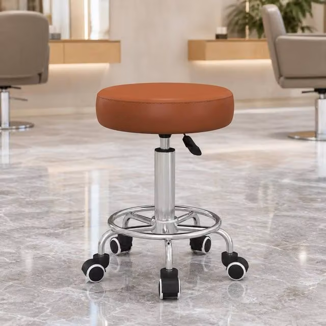 STILVORA Adjustable Rolling Stool in Brown with Synthetic Leather and Castors, H: 64 cm, W: 32 cm, D: 50 cm