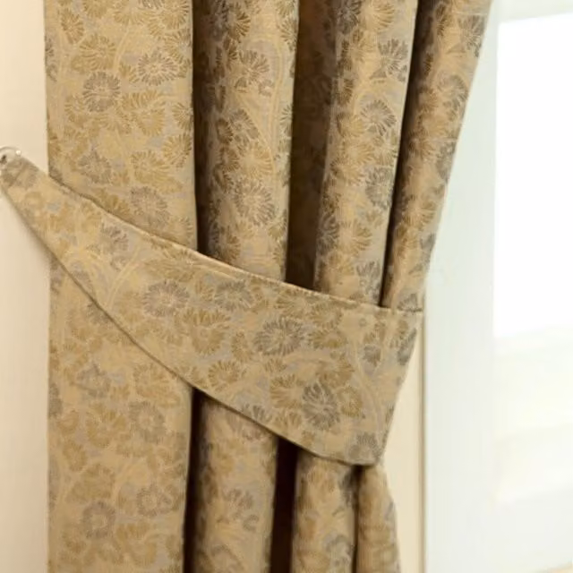 Homescapes Vintage Floral Jacquard Curtain Tie Back Pair in Gold and Purple