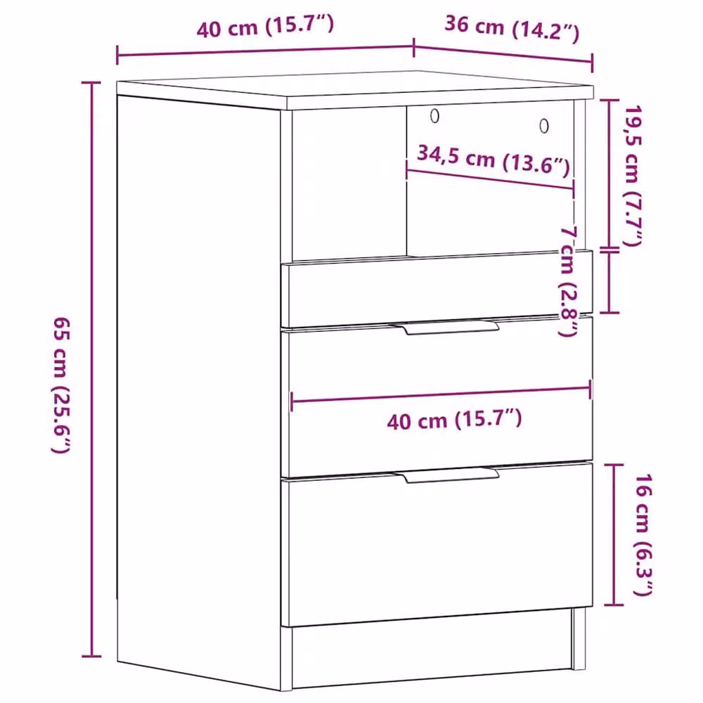 Berkfield Home Elegant Bedside Cabinets, 2 Piece Set in Brown Old Wood, W/D/H: 40 x 36 x 65 cm – 5