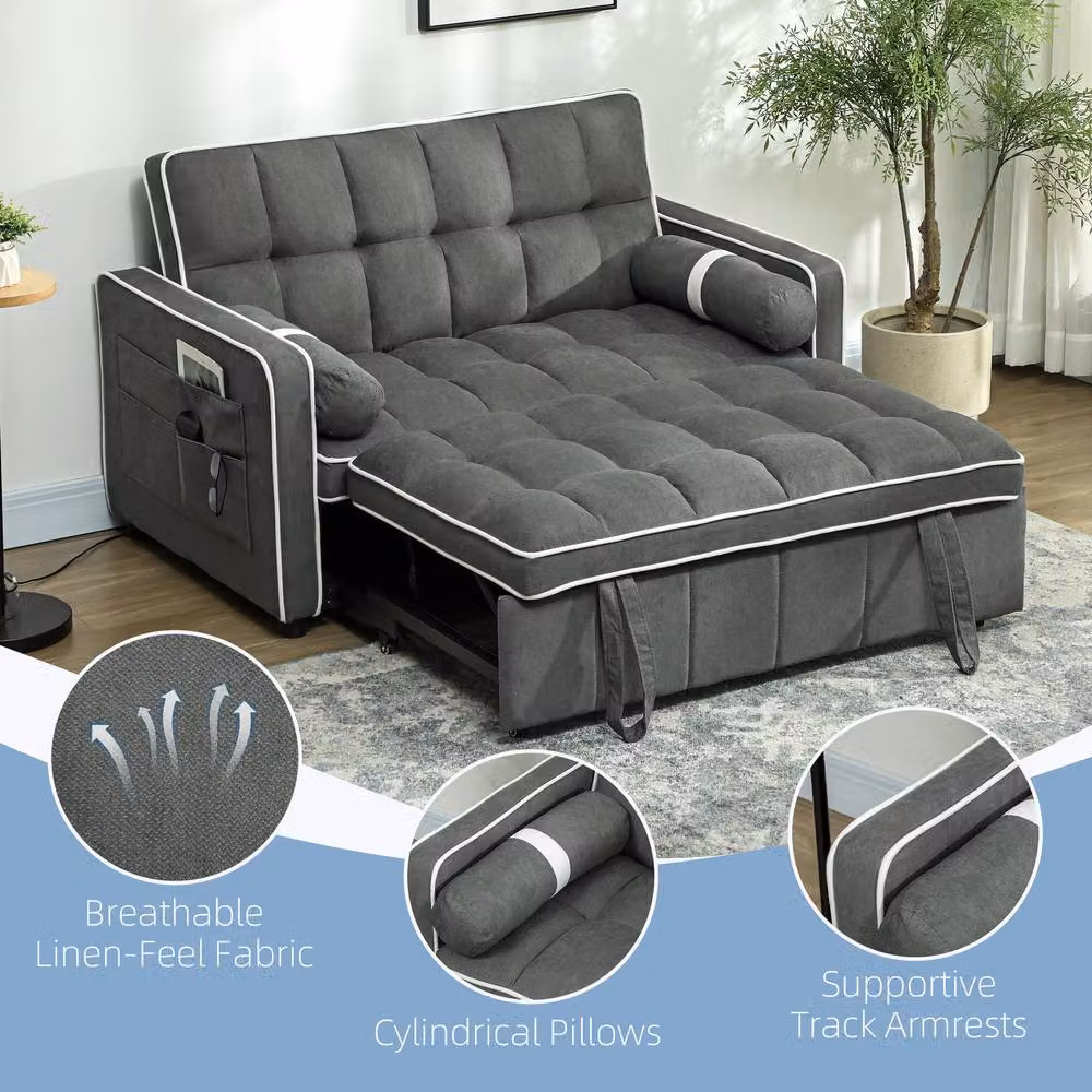 STILVORA Two-Seater Upholstered Sofa Bed in Grey with Pull-Out Mechanism and Scatter Cushions, 140 x 200 cm – 7