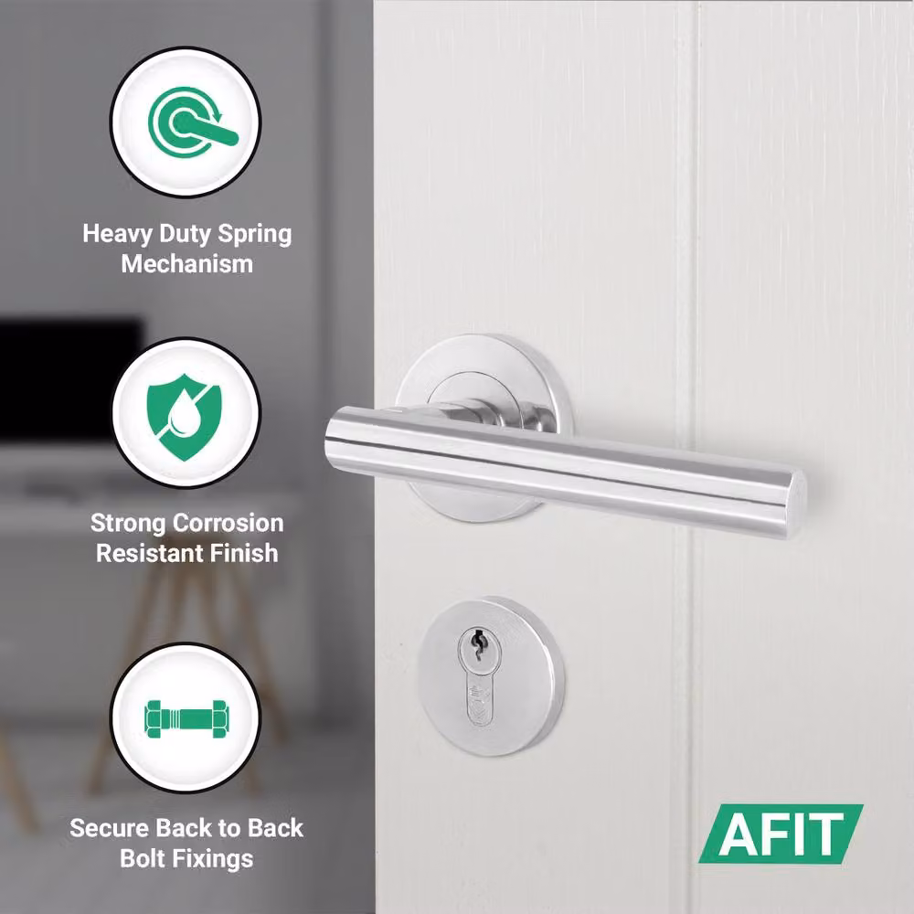 AFIT Polished Chrome Door Handle Set with Euro Lock Cylinder and Hinges in Silver, Aluminium – 2