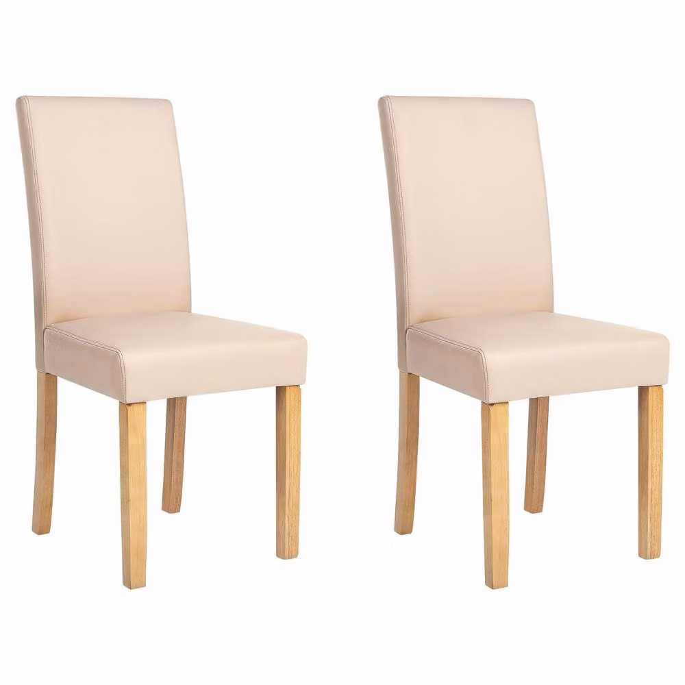 Wyld and Coco Set of 2 Beige Faux Leather Dining Chairs with Rubberwood Legs – 2