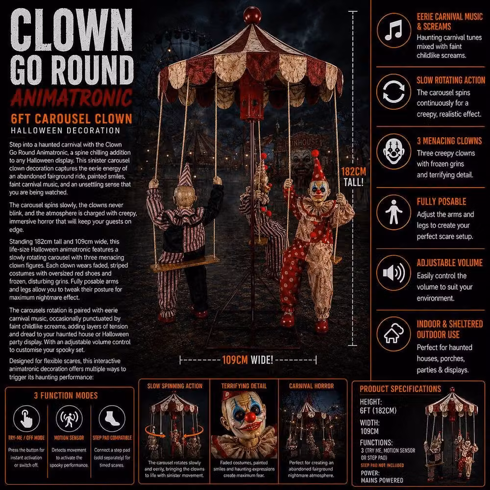 Samuel Alexander 6ft Tall Clown Go-Round Animated Halloween Prop Decoration in Red and Multicolour – 2