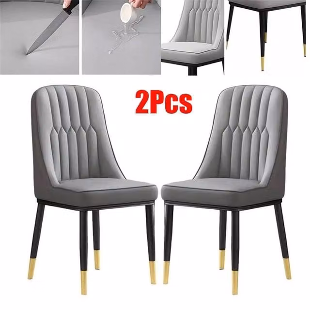 Havendro Set of 2 Grey Faux Leather Padded Dining Chairs with Metal Legs – 1