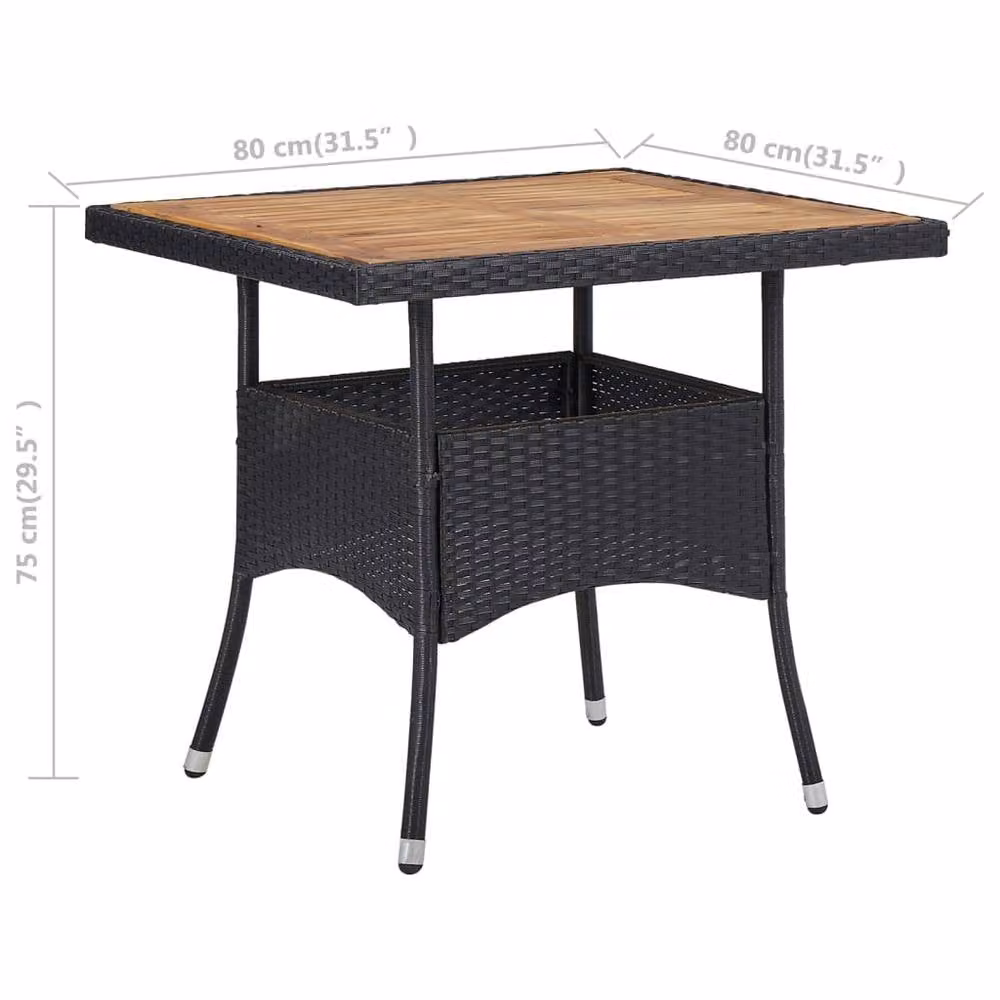 Berkfield Home Outdoor Dining Table in Black Poly Rattan and Solid Acacia Wood – 3