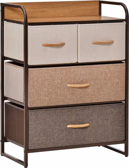 HOMCOM Multicoloured Dresser with 4 Linen-Feel Fabric Drawers and Metal Frame – 1