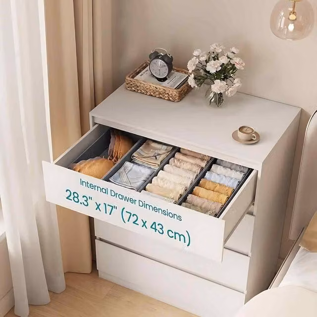 The Bazaarist Set of 4 Foldable Drawer Organisers without Dividers, Light Grey – 1