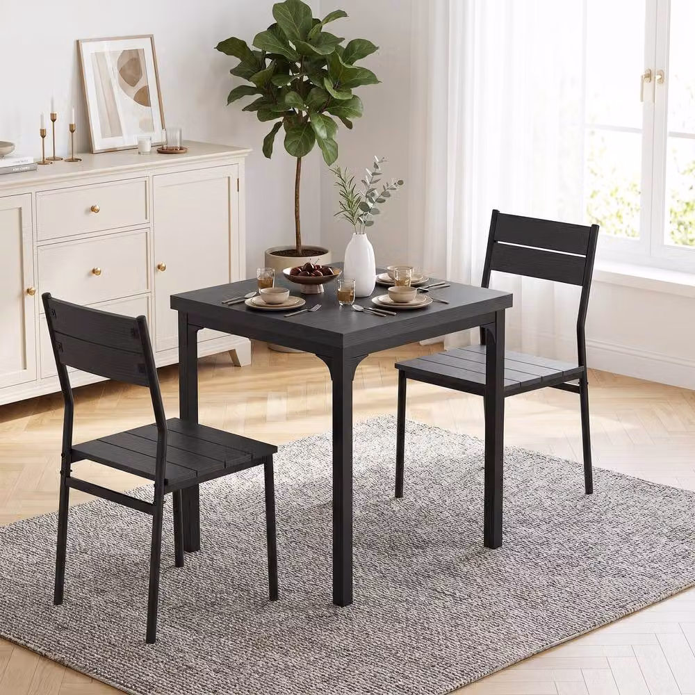 STILVORA Industrial Square Dining Table Set with 2 Chairs in Black – 3