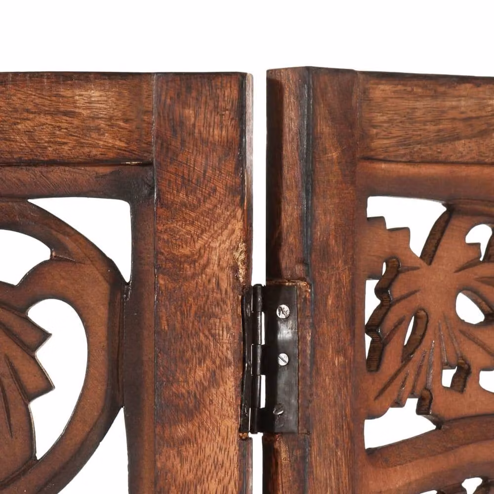Berkfield Home Hand Carved 3-Panel Room Divider in Brown Solid Mango Wood, W: 120 cm, H: 165 cm – 4