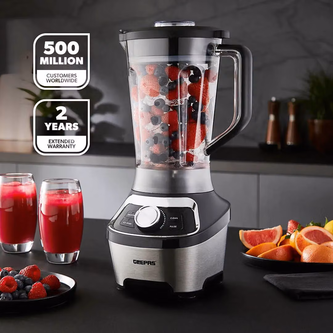 Geepas 1200W Electric Jug Blender and Smoothie Maker with 1.8L Tritan Jar and Pulse Function in Silver and Black – 2