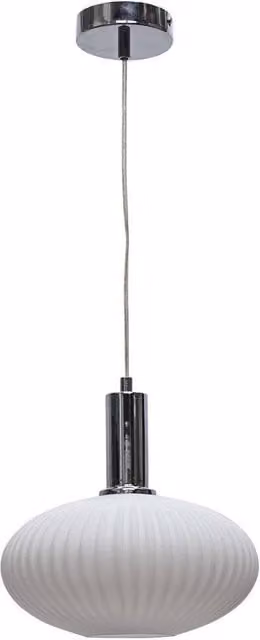 First Choice Lighting Baton Art Deco Pendant Fitting with White Ribbed Oval Glass and Chrome Finish – 1