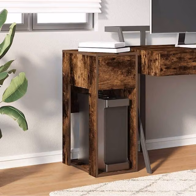 Berkfield Home Durable Computer Tower Stand with Drawer in Smoked Oak Brown, W/D/H: 30 x 44 x 74 cm – 1
