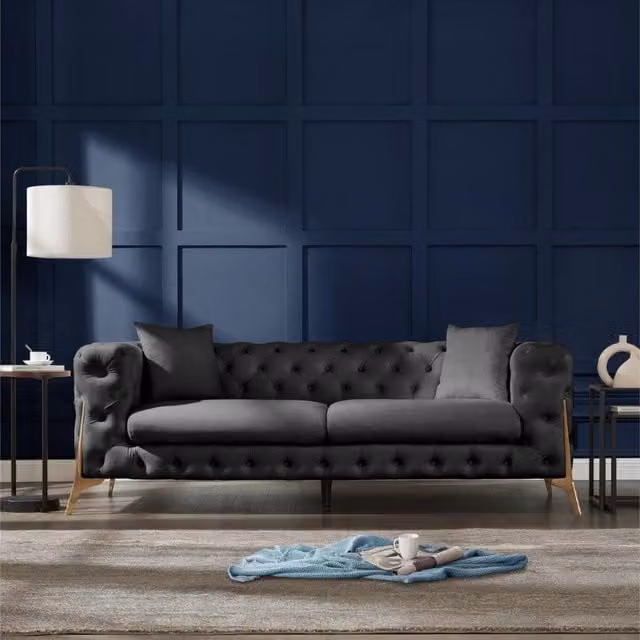 Home Detail Jaguar 3 Seater Chesterfield Sofa in Anthracite Velvet Fabric