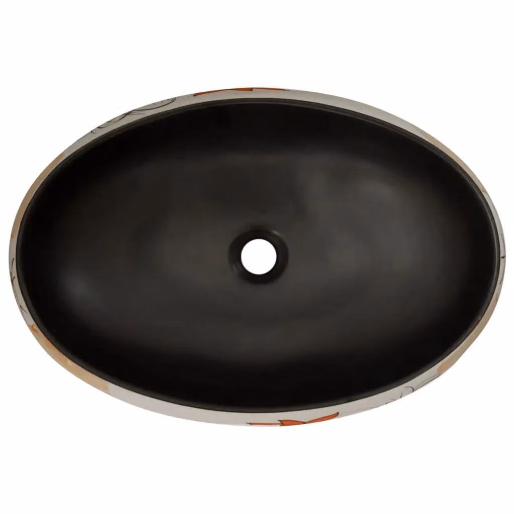 Berkfield Home Oval Ceramic Countertop Basin in Black and Multicolour, W: 59 cm, D: 40 cm, H: 15 cm – 3