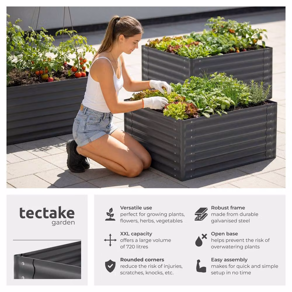 tectake Blomma Raised Garden Bed in Galvanised Steel, Anthracite Grey – 2